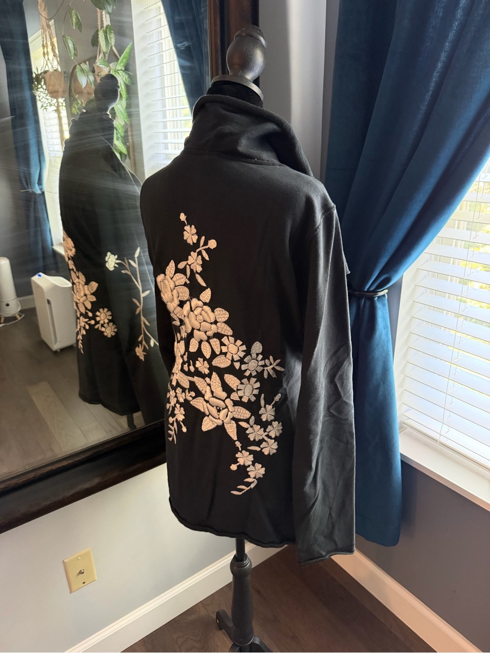 Lucky Brand Black Jacket with Cream Floral Embroidery